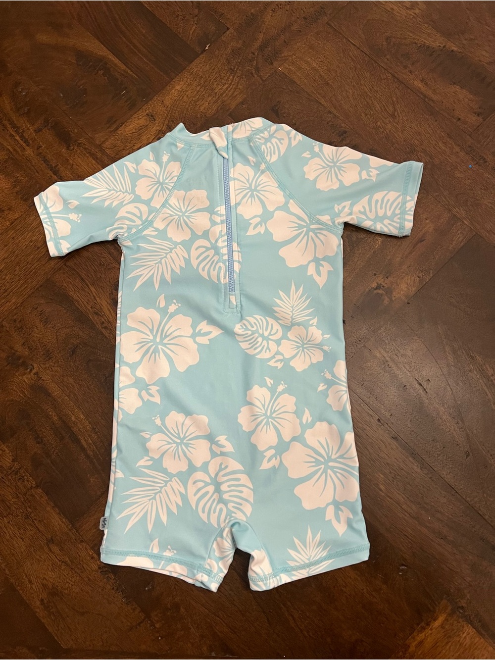 Izod One-Piece Rash Guard Swimsuit - Light Blue Hawaiian Print